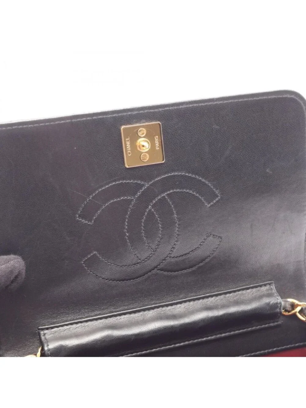 Chanel Shoulder Bag Mini Quilted Full Flap Black Lambskin Push Lock Chain